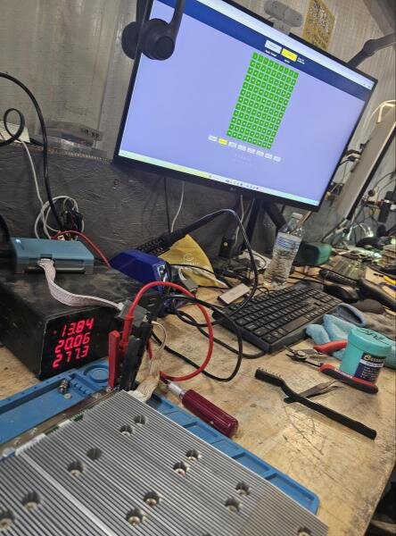 ASIC miner test rig used to verify control boards boot and reach the network before shipping back